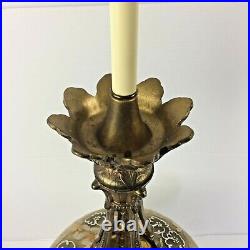 Hollywood Regency Mid Century Gold Glass painted Banquet Table Lamp Vtg