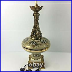 Hollywood Regency Mid Century Gold Glass painted Banquet Table Lamp Vtg