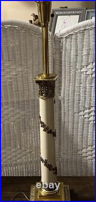 Hollywood Regency Neoclassical Column Table Lamp Brass Floral 33 Tall