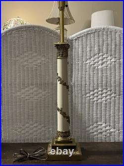 Hollywood Regency Neoclassical Column Table Lamp Brass Floral 33 Tall