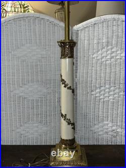 Hollywood Regency Neoclassical Column Table Lamp Brass Floral 33 Tall