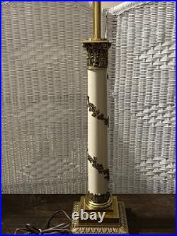 Hollywood Regency Neoclassical Column Table Lamp Brass Floral 33 Tall