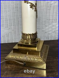 Hollywood Regency Neoclassical Column Table Lamp Brass Floral 33 Tall