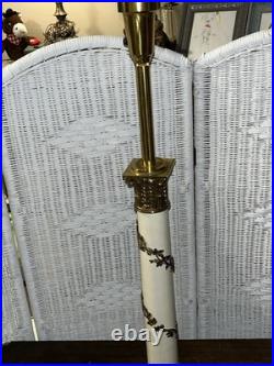 Hollywood Regency Neoclassical Column Table Lamp Brass Floral 33 Tall