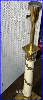 Hollywood Regency Neoclassical Column Table Lamp Brass Floral 33 Tall