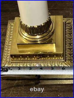 Hollywood Regency Neoclassical Column Table Lamp Brass Floral 33 Tall