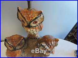 Huge Vintage Mid-Century Ceramic Owl Trio Lamp NO SHADE