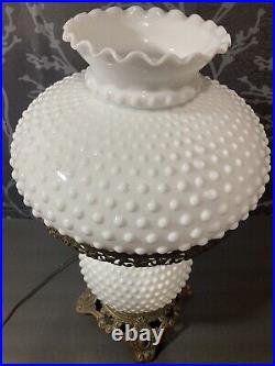 Hurricane Table Lamp Vintage White Hobnail Milk Glass Bronze 21 Gone With Wind
