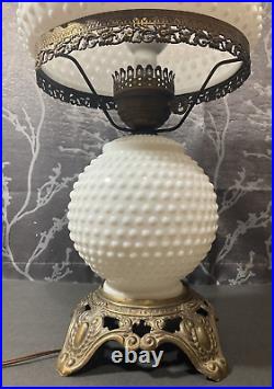 Hurricane Table Lamp Vintage White Hobnail Milk Glass Bronze 21 Gone With Wind