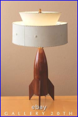 Icon! Danish MID Century Modern Rocket Table Lamp! 50s Rosewood Atomic Space Vtg