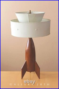 Icon! Danish MID Century Modern Rocket Table Lamp! 50s Rosewood Atomic Space Vtg