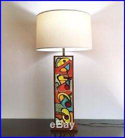 Impressive Harris Strong Tile & Walnut Table Lamp, 1950s Vintage Modernism MCM