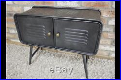 Industrial 2 Door Metal Cabinet Media Storage Unit Vintage Side End Lamp Table