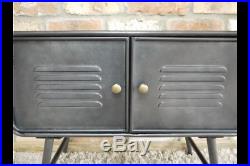 Industrial 2 Door Metal Cabinet Media Storage Unit Vintage Side End Lamp Table
