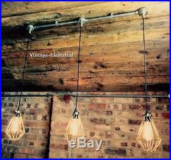 Industrial 3 X Cage Hanging Ceiling Table Light Fitting Vintage + E27 Lamps Cafe