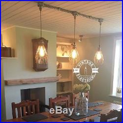 Industrial 3 X Cage Hanging Ceiling Table Light Fitting Vintage + E27 Lamps Cafe