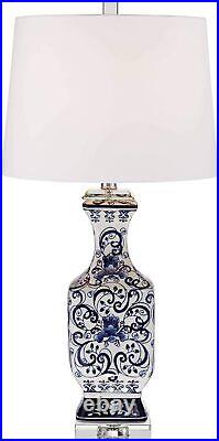 Iris Vintage Asian Chinese Style Table Lamp 28 Tall Porcelain Blue Floral Jar