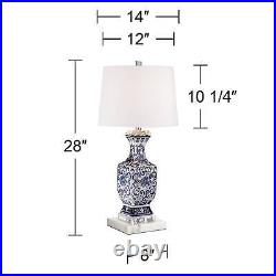 Iris Vintage Table Lamp with White Riser 28 Tall Blue White Floral for Bedroom