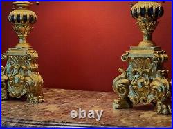 Italian Baroque Style Parcel Painted Carved Giltwood Table Lamps a Pair