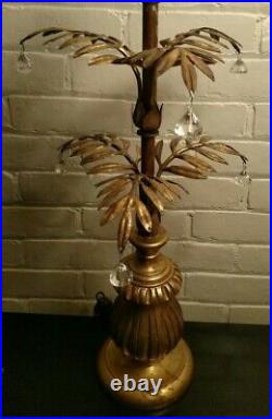 Italian MCM Hollywood Regency Wood Gold Gilded FOLIAGE PALM Table Lamp