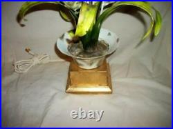 Italian Tole Flowers Epergne Table Lamp Gilt Base French Vintage MID Century