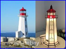 L10770 Peggy's Cove Lighthouse Tiffany Style Stained Glass Accent Table Lamp