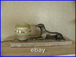 LAMP ART DECO table figurine desck vintage french marble light Licht bronze dog