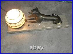 LAMP ART DECO table figurine desck vintage french marble light Licht bronze dog