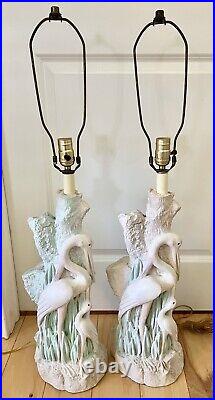LAMP PAIR Sculptural Egret and Baby Bird Palm Beach Style Vintage 36 Lamps