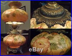 LARGE HURRICANE LAMP Gone With The Wind GWTW ANTIQUE vintage brass HAND PAINTED