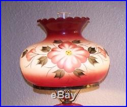 LARGE Vintage GWTW Gone With The Wind 4 Way RED Table Lamp Flowers hurricane XL
