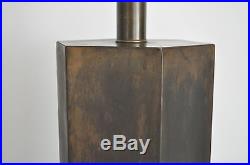 LAUREL Vtg Mid Century Modern Brass Bronze Hexagon Cylinder Table Lamp Nessen