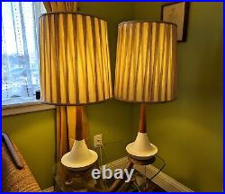 LOCAL PICKUP 1960s Vintage Pair Mid Century Table Lamps White Pottery & Teak