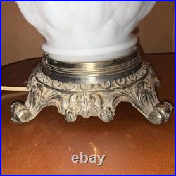 LOCAL PICKUP Pair Vintage L&L WMC Milk Glass Hurricane Lamps Lotus Dual Light