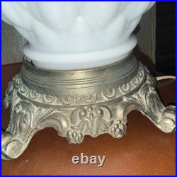 LOCAL PICKUP Pair Vintage L&L WMC Milk Glass Hurricane Lamps Lotus Dual Light