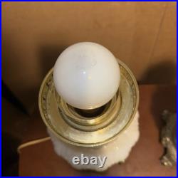 LOCAL PICKUP Pair Vintage L&L WMC Milk Glass Hurricane Lamps Lotus Dual Light
