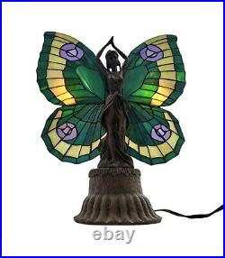 Lamp Fairy Angel with Stained Glass Butterfly Wing Lady Metal Base Vintage Decor