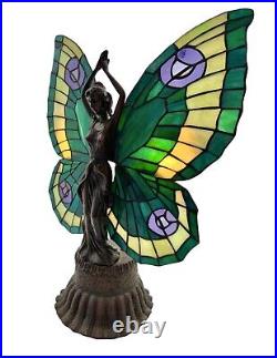 Lamp Fairy Angel with Stained Glass Butterfly Wing Lady Metal Base Vintage Decor