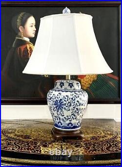 Lamp Porcelain Ginger Jar Blue & White Design Vintage Oriental Decor