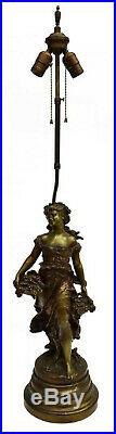 Lamp, Table, Metal, French Figure Auguste Moreau, Early 1900s, Gorgeous Vintage