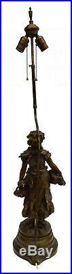 Lamp, Table, Metal, French Figure Auguste Moreau, Early 1900s, Gorgeous Vintage