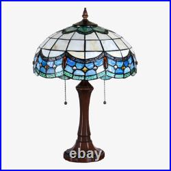 Lamp Tiffany Victorian Style Table Stained Glass Vintage Shade Light Desk Blue