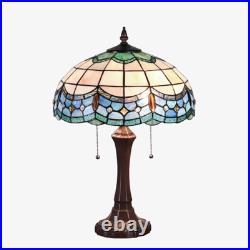 Lamp Tiffany Victorian Style Table Stained Glass Vintage Shade Light Desk Blue