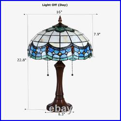 Lamp Tiffany Victorian Style Table Stained Glass Vintage Shade Light Desk Blue