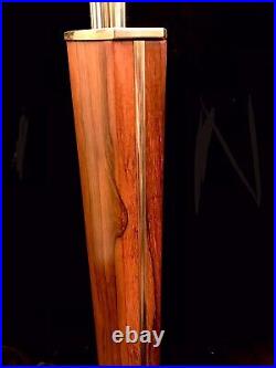 Large 39 Vintage MCM Mid Century Modern Danish Wood Plank & Brass Table Lamp