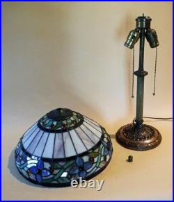 Large Antique Arts Crafts Handel Era Stain Leaded Glass Brass Lamp, 1910