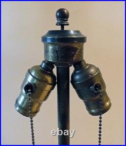 Large Antique Arts Crafts Handel Era Stain Leaded Glass Brass Lamp, 1910