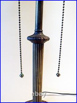 Large Antique Arts Crafts Handel Era Stain Leaded Glass Brass Lamp, 1910