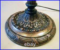 Large Antique Arts Crafts Handel Era Stain Leaded Glass Brass Lamp, 1910