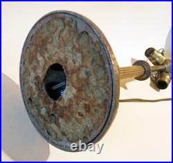 Large Antique Arts Crafts Handel Era Stain Leaded Glass Brass Lamp, 1910